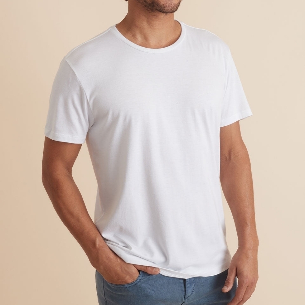Marine Layer White Supima Cotton Modal Signature Crewneck Short Sleeve Shirt LG